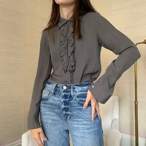 Silk gray blouse with frills from Theory